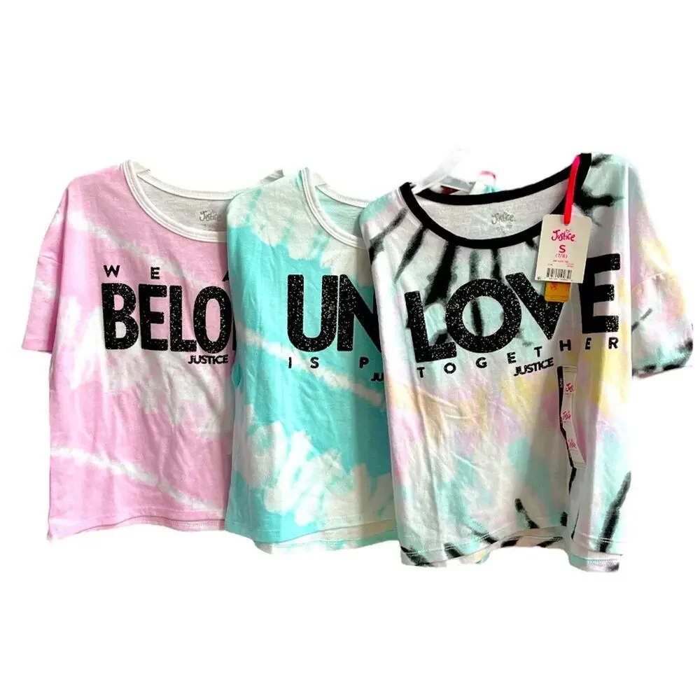 Justice 3 Tie Dye Graphic Tees Mutlicolor Size Small